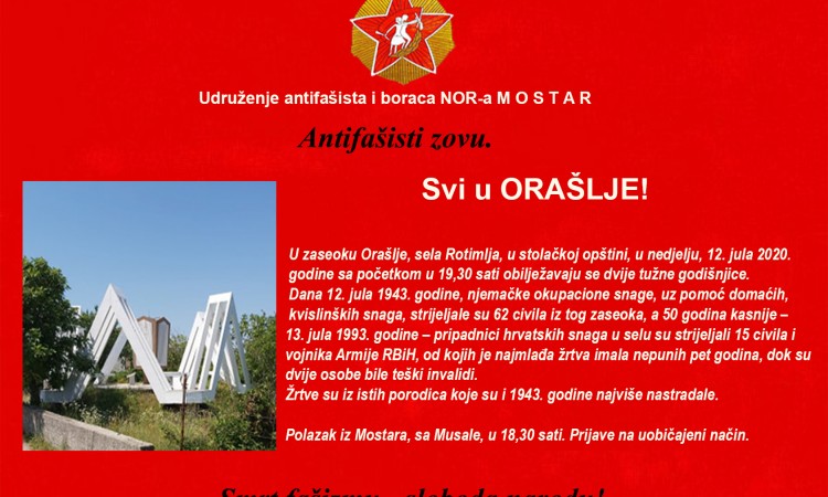 Obilježavanje godišnjica zločina u Orašlju kod Stoca Obilježavanje godišnjica zločina u Orašlju kod Stoca