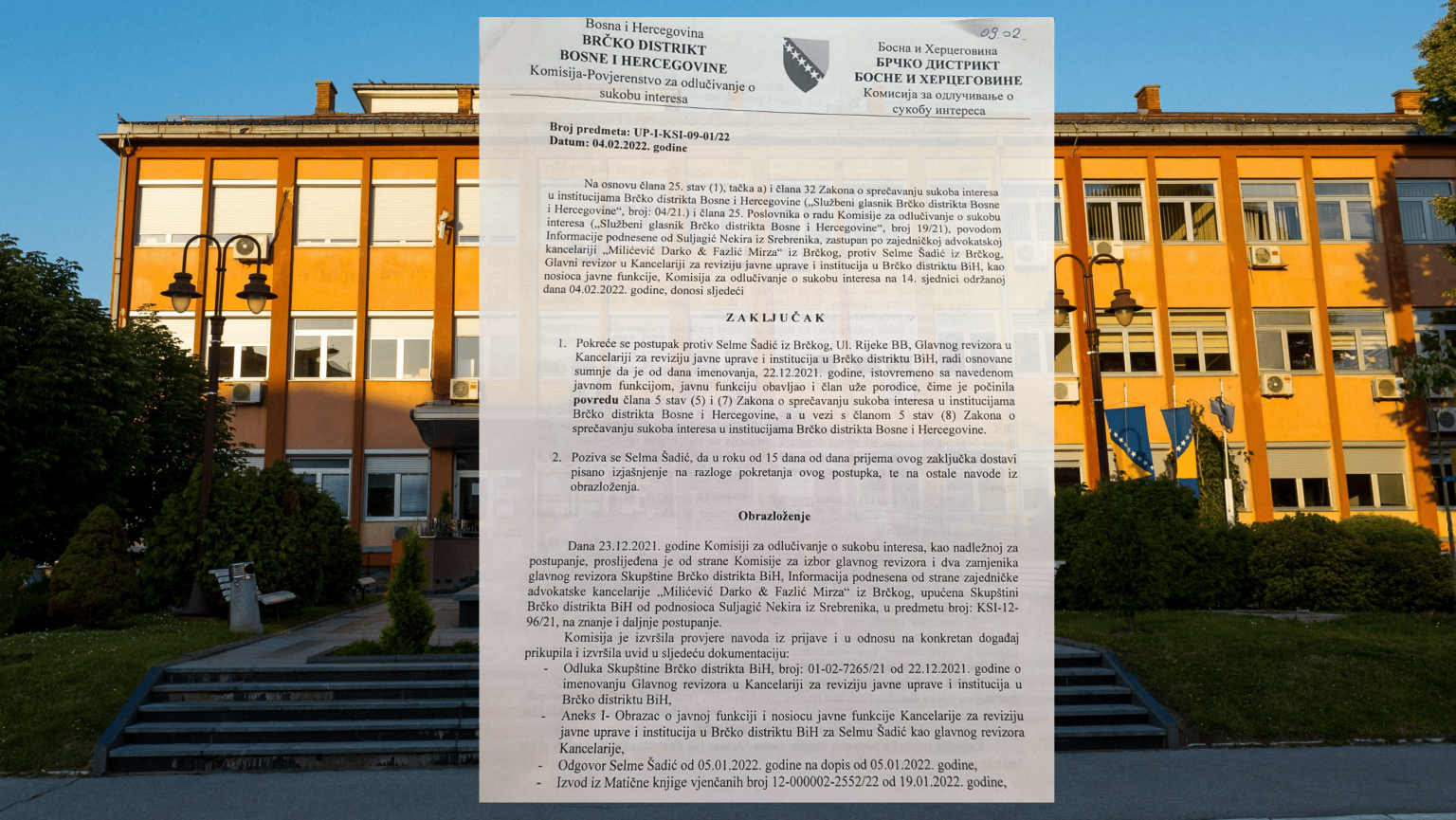 Zbog sumnje na Sukob interesa, komisija pokrenula postupak protiv Selme Šadić glavnog revizora za Brčko distrikt BiH !