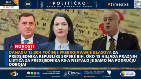 Danas u 15:30 sati počinje prebrojavanje glasova za Predsjednika Republike Srpske BiH, oko 18 hiljada praznih listića za predsjednika RS-a nestalo je samo na području Doboja!