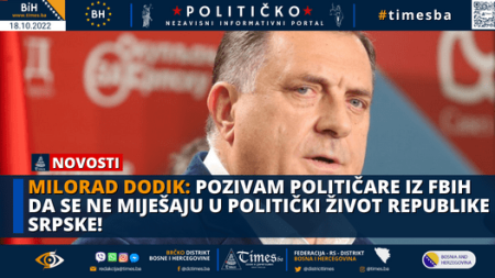 Milorad Dodik: Pozivam političare iz FBiH da se ne miješaju u politički život Republike Srpske