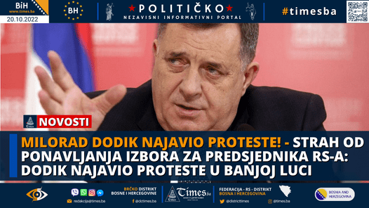 Milorad Dodik najavio proteste! – Strah od ponavljanja izbora za predsjednika RS-a: Dodik najavio proteste u Banjoj Luci