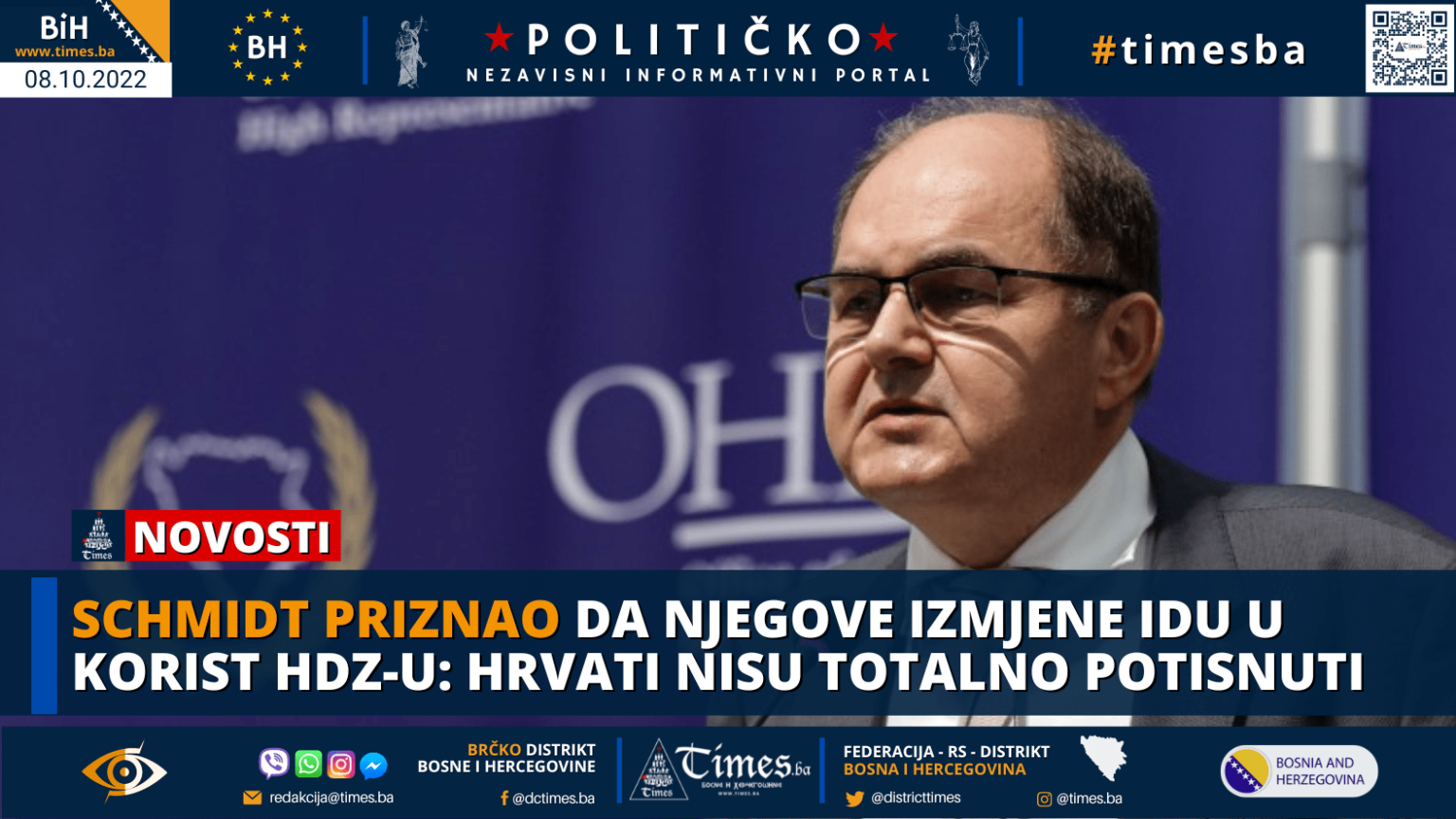 Schmidt priznao da njegove izmjene idu u korist HDZ-u: Hrvati nisu totalno potisnuti
