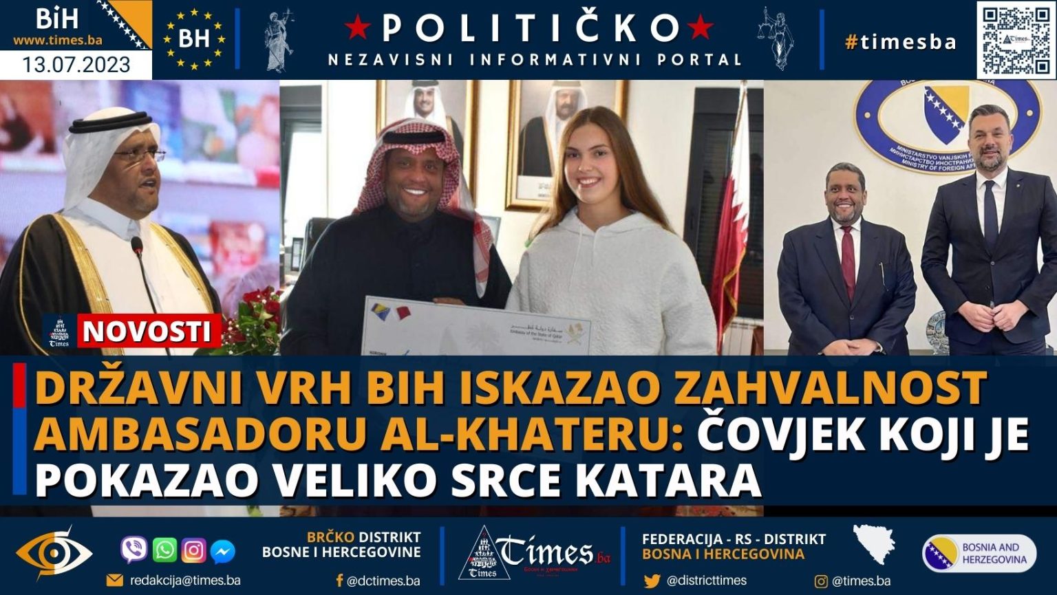 Državni vrh BiH iskazao zahvalnost ambasadoru Al-Khateru: Čovjek koji je pokazao veliko srce Katara