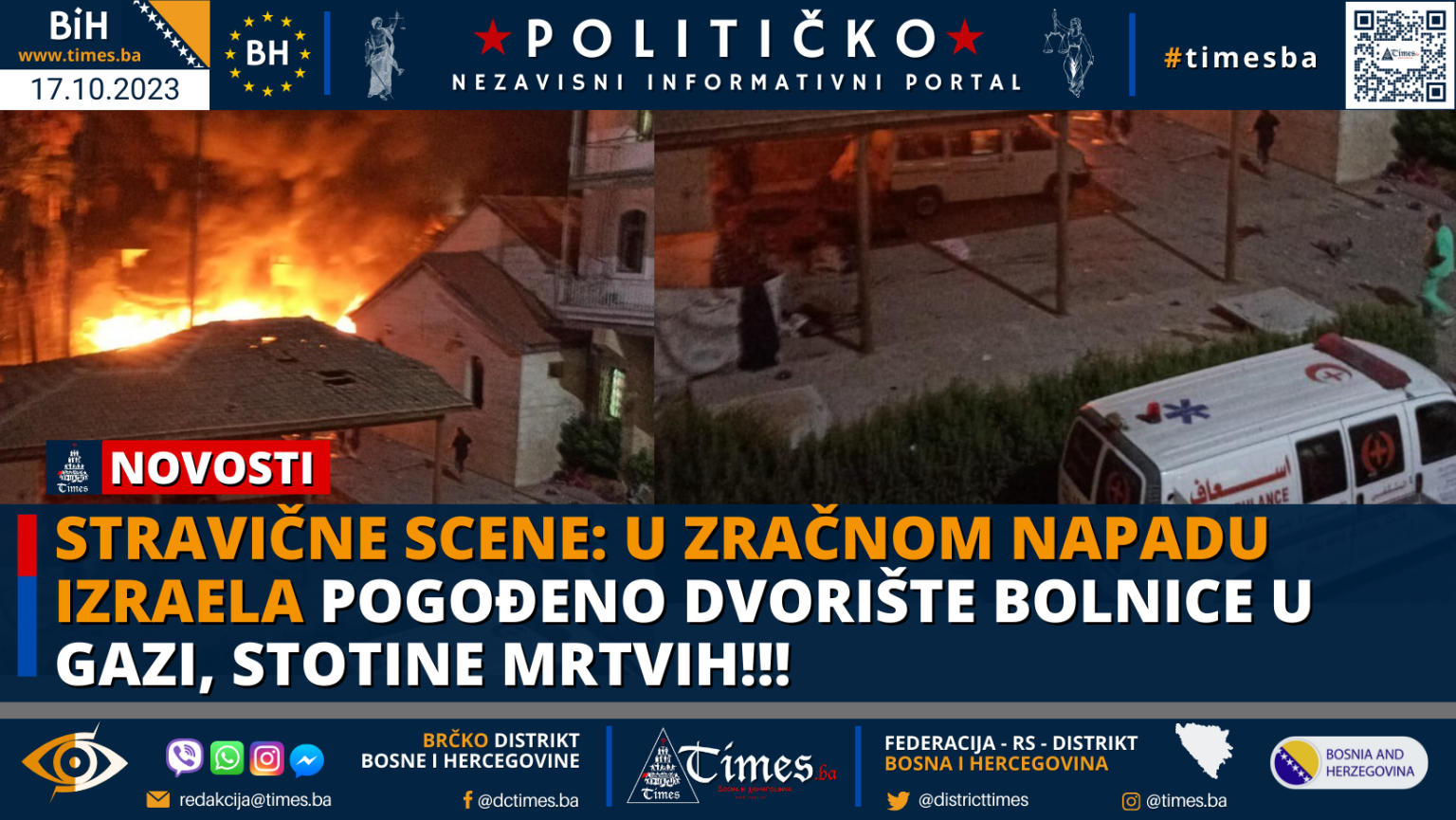 STRAVIČNE SCENE: U zračnom napadu Izraela pogođeno dvorište bolnice u Gazi, stotine mrtvih!!!