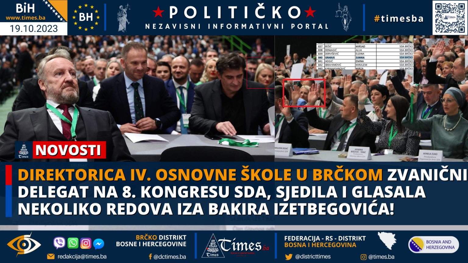 Direktorica IV. Osnovne škole u Brčkom zvanični delegat na 8. Kongresu SDA, sjedila i glasala nekoliko redova iza Bakira Izetbegovića!