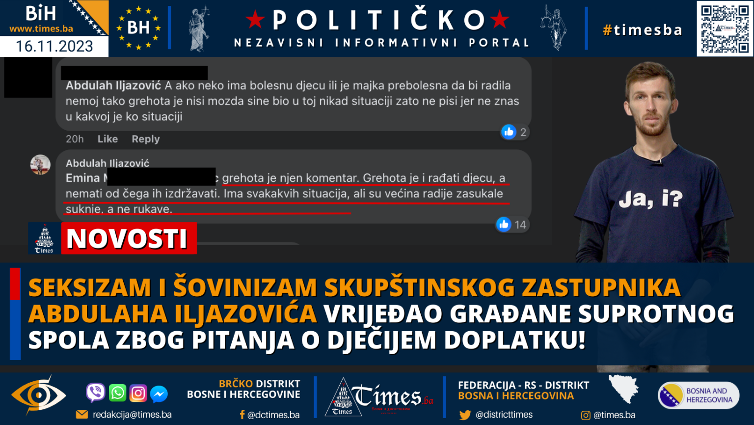 Seksizam i Šovinizam skupštinskog zastupnika Abdulaha Iljazovića vrijeđao građane suprotnog spola zbog pitanja o dječijem doplatku!