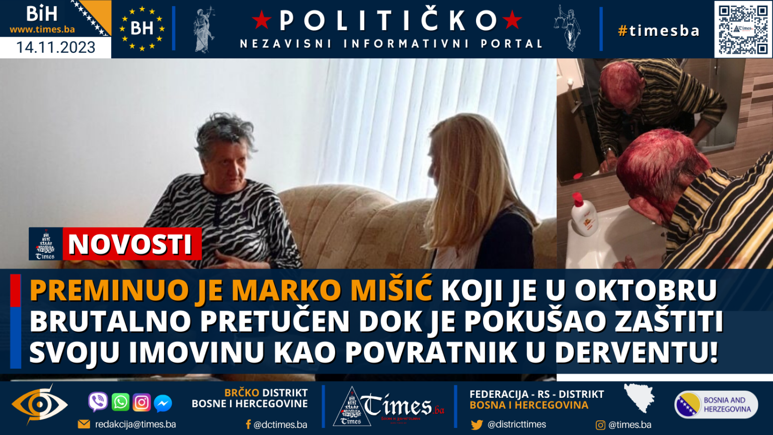 Preminuo je Marko Mišić koji je u oktobru brutalno pretučen dok je pokušao zaštiti svoju imovinu kao povratnik u Derventu!