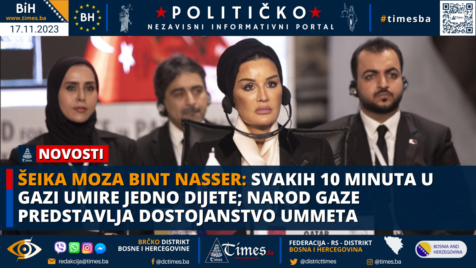 Šeika Moza bint Nasser: Svakih 10 minuta u Gazi umire jedno dijete; narod Gaze predstavlja dostojanstvo Ummeta