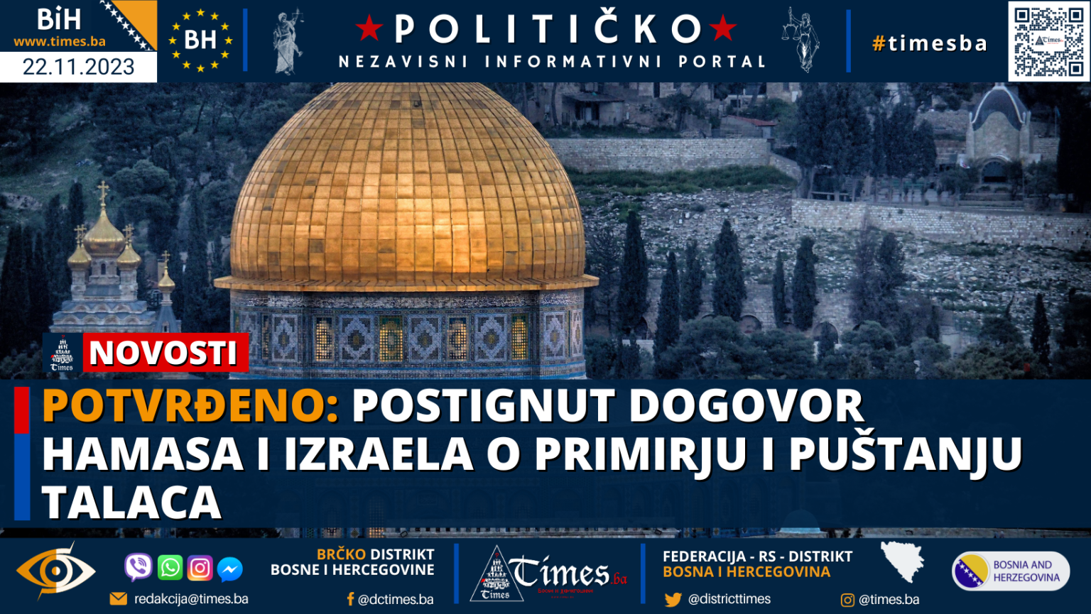 Potvrđeno: Postignut dogovor Hamasa i Izraela o primirju i puštanju talaca