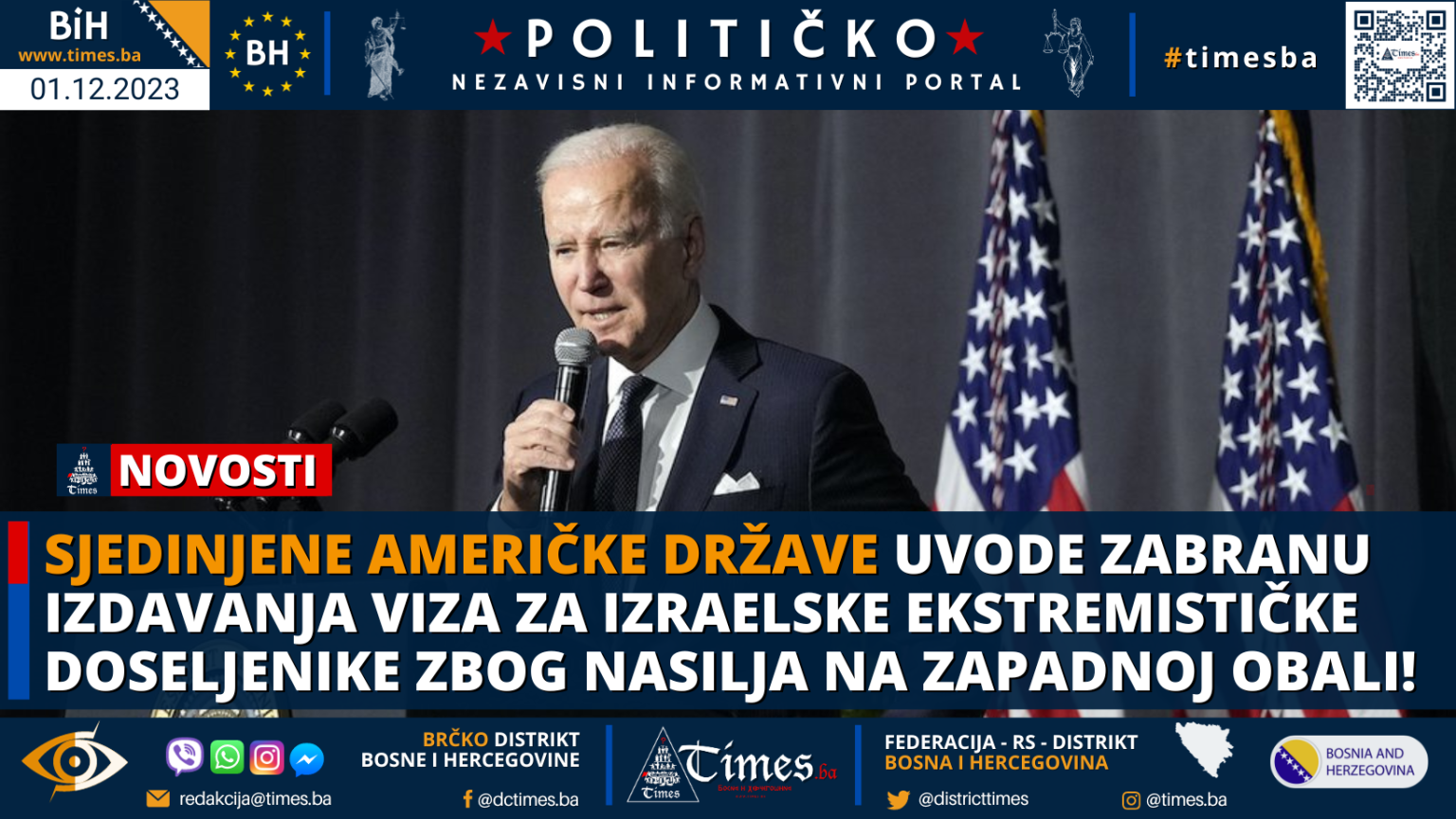 Sjedinjene Američke države uvode zabranu izdavanja viza za izraelske ekstremističke doseljenike zbog nasilja na Zapadnoj obali!