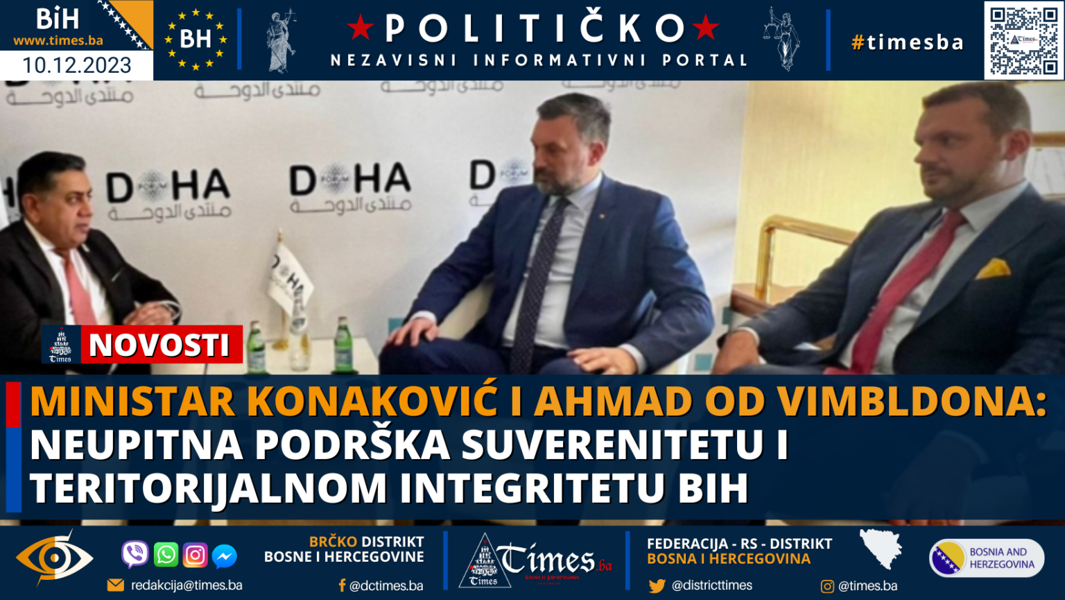 Ministar Konaković i Ahmad od Vimbldona: Neupitna podrška suverenitetu i teritorijalnom integritetu BiH