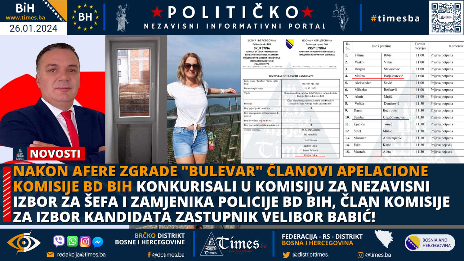 Nakon afere zgrade “BULEVAR” članovi Apelacione komisije BD BIH konkurisali u komisiju za Nezavisni izbor za šefa i zamjenika Policije BD BIH, član komisije za izbor kandidata zastupnik Velibor Babić!
