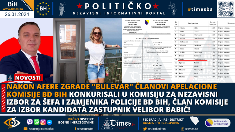 Nakon afere zgrade “BULEVAR” članovi Apelacione komisije BD BIH konkurisali u komisiju za Nezavisni izbor za šefa i zamjenika Policije BD BIH, član komisije za izbor kandidata zastupnik Velibor Babić!