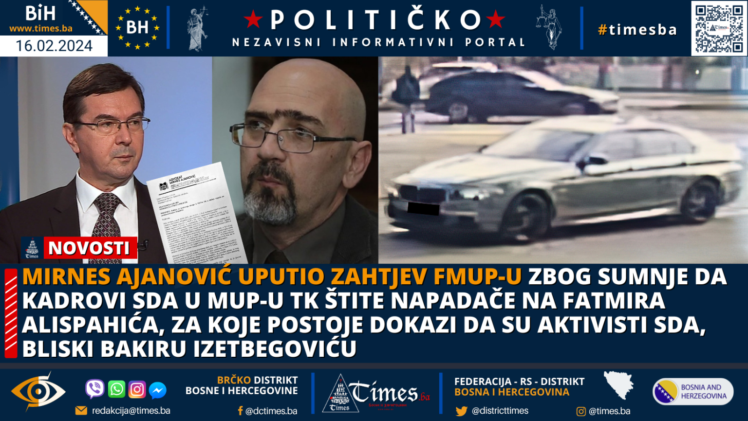 Mirnes Ajanović uputio Zahtjev FMUP-u zbog sumnje da kadrovi SDA u MUP-u TK štite napadače na Fatmira Alispahića, za koje postoje dokazi da su aktivisti SDA, bliski Bakiru Izetbegoviću