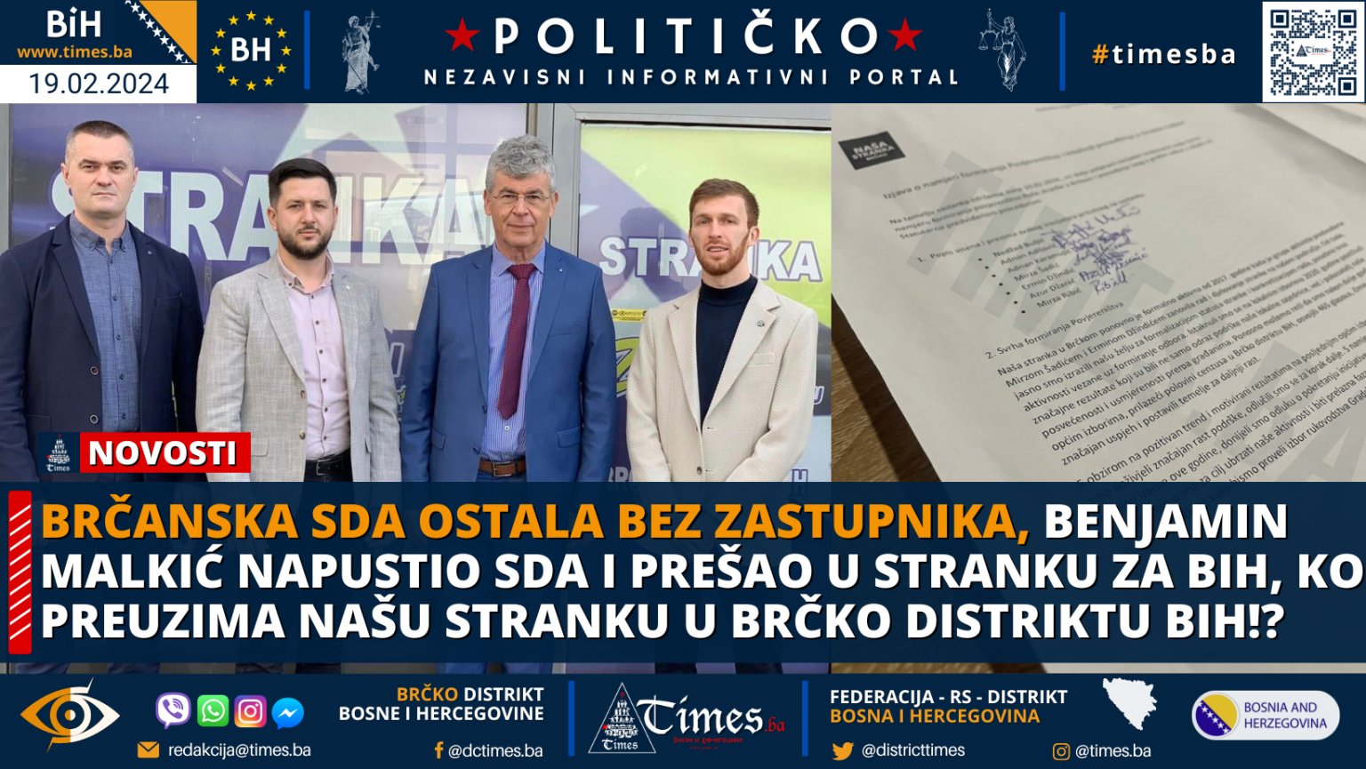 Brčanska SDA ostala bez zastupnika, Benjamin Malkić napustio SDA i prešao u Stranku Za BiH, ko preuzima Našu Stranku u Brčko distriktu BiH!?