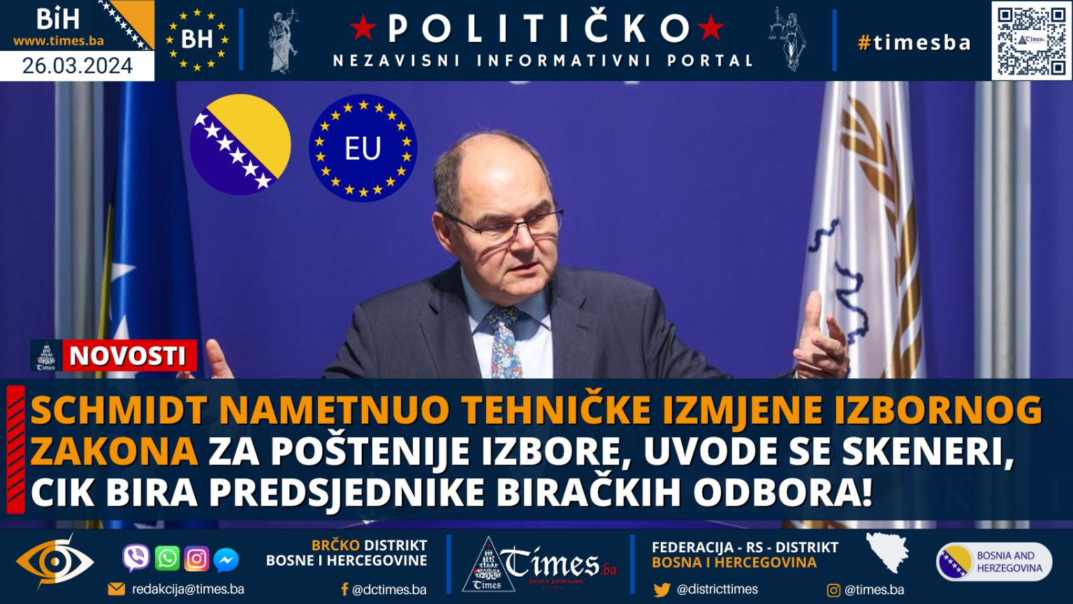 Schmidt nametnuo tehničke izmjene Izbornog zakona za poštenije izbore, uvode se skeneri, CIK bira predsjednike biračkih odbora!