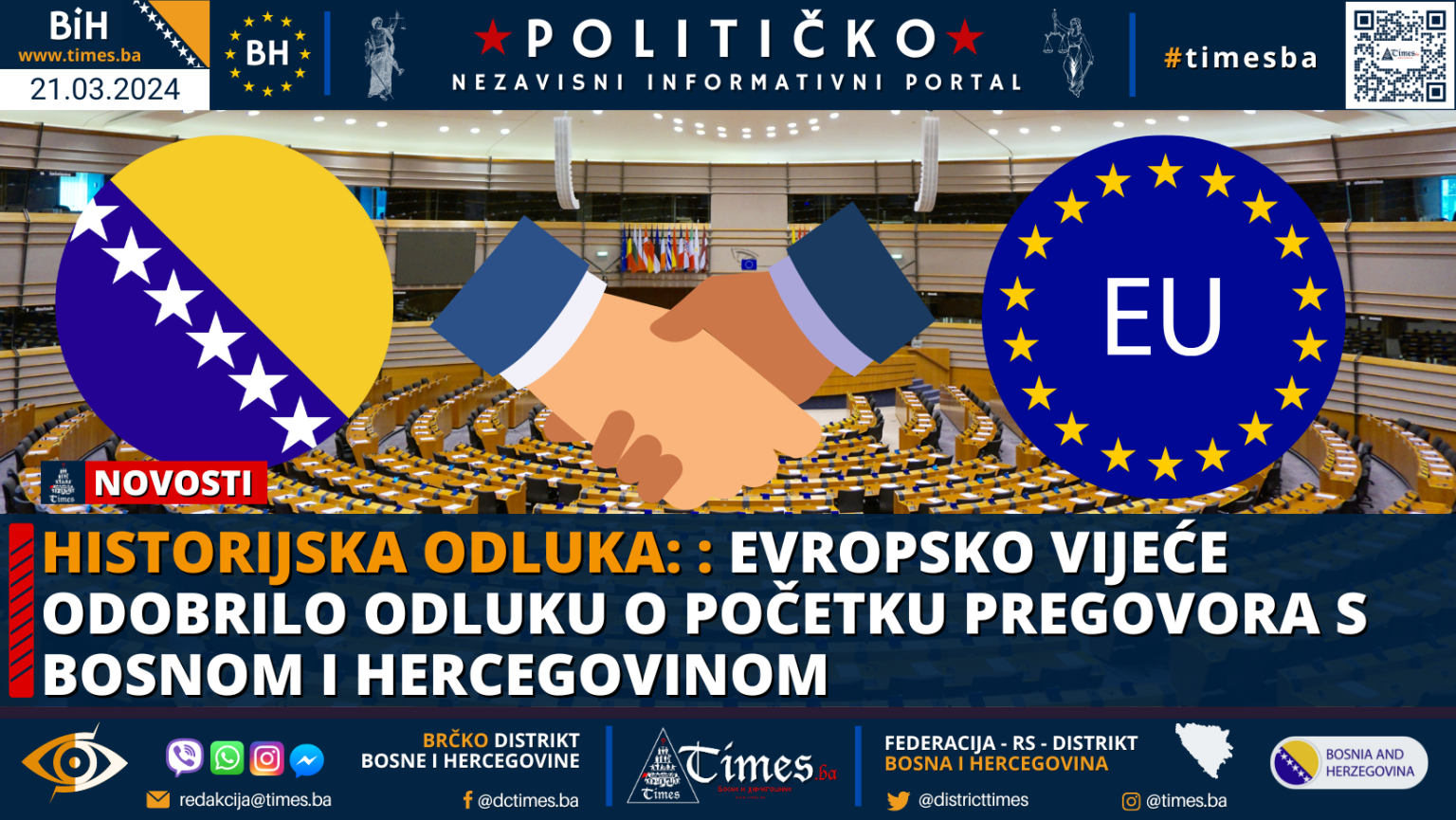 HISTORIJSKA ODLUKA: Evropsko vijeće odobrilo odluku o početku pregovora s Bosnom i Hercegovinom