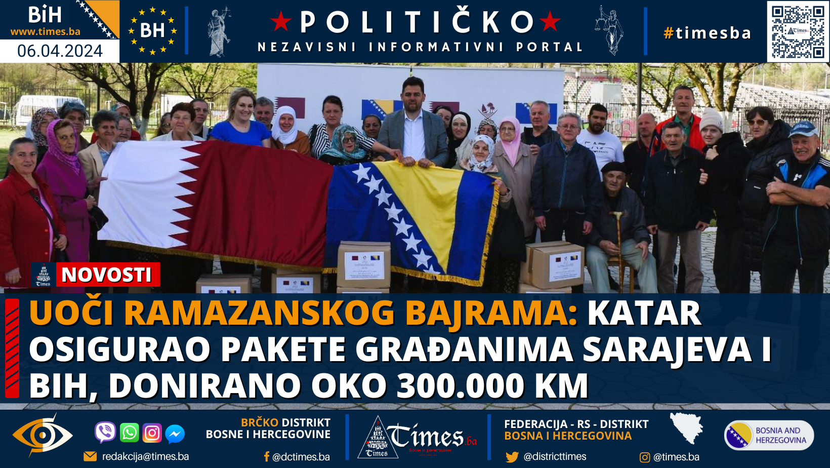 Uoči Ramazanskog bajrama: Katar osigurao pakete građanima Sarajeva i BiH, donirano oko 300.000 KM