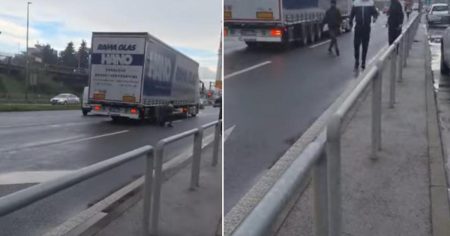 VIDEO Nevjerojatna snimka iz Karlovca: Nasred ceste migranti izlaze ispod kamiona, policajac ih lovi
