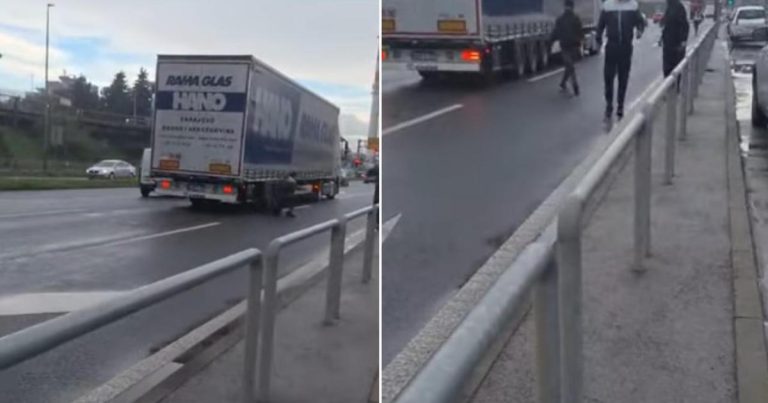 VIDEO Nevjerojatna snimka iz Karlovca: Nasred ceste migranti izlaze ispod kamiona, policajac ih lovi VIDEO Nevjerojatna snimka iz Karlovca: Nasred ceste migranti izlaze ispod kamiona, policajac ih lovi