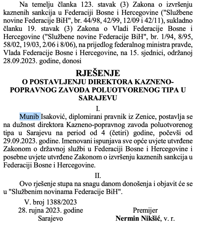Nove prepiske u aferi spengavanje: Nermin Nikšić za direktora KPZ Sarajevo imenovao čovjeka preko kojeg su Munjić i Mušinović pokušali spasiti specijalce koji su čuvali narko bosa Edina Gačanina Tita!