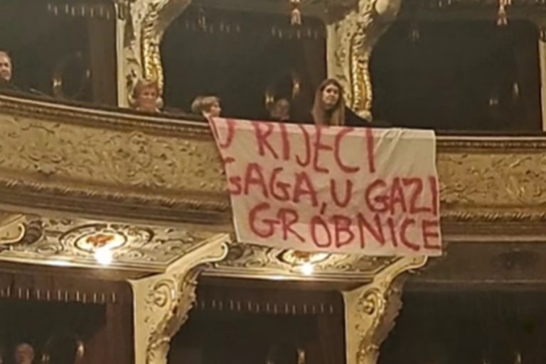 POZIVALI NA PRAVDU ZA PALESTINU: Prosvjednici upali na predstavu poznatog izraelskog koreografa u riječkom HNK, pozvali građane da bojkotuju izvedbe (VIDEO)