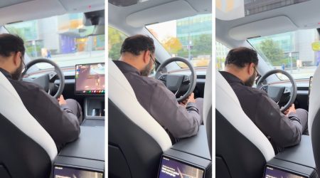 Teslin robotaksi vozi, a sigurnosni operater za volanom – spava