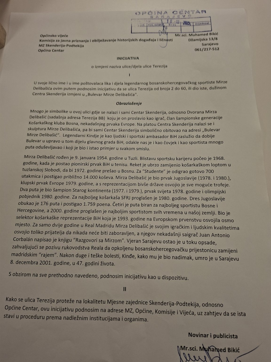 Sarajevo bi moglo dobiti Bulevar Mirze Delibašića – podnesena inicijativa za preimenovanje dijela ulice Terezija