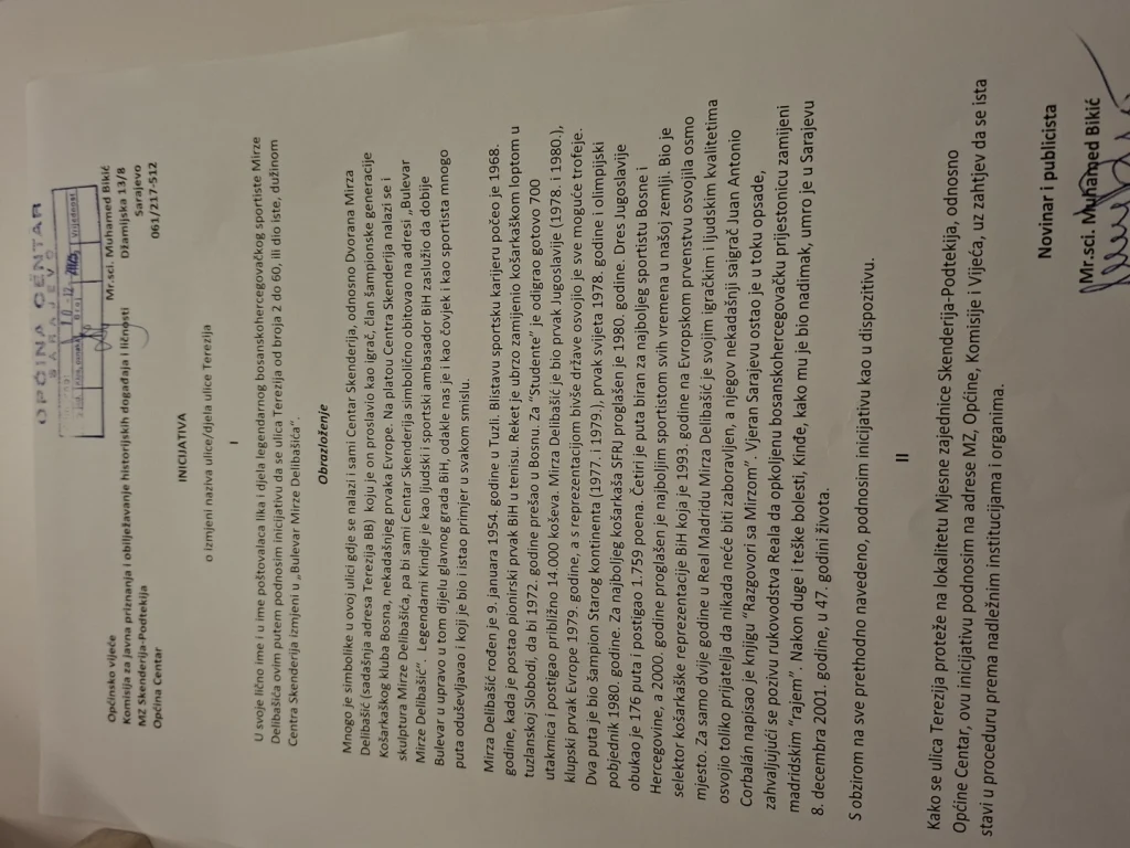 Bez saglasnosti da se ulica Terezija preimenuje u Bulevar Mirze Delibašića