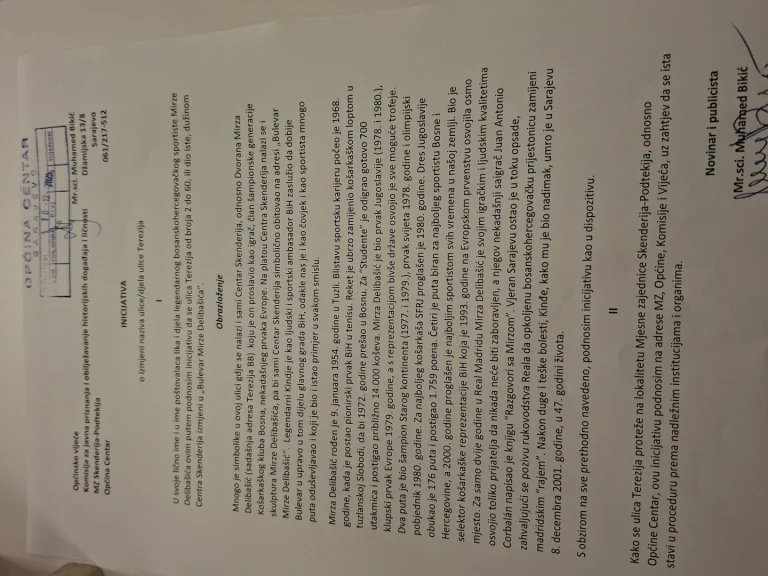 Bez saglasnosti da se ulica Terezija preimenuje u Bulevar Mirze Delibašića