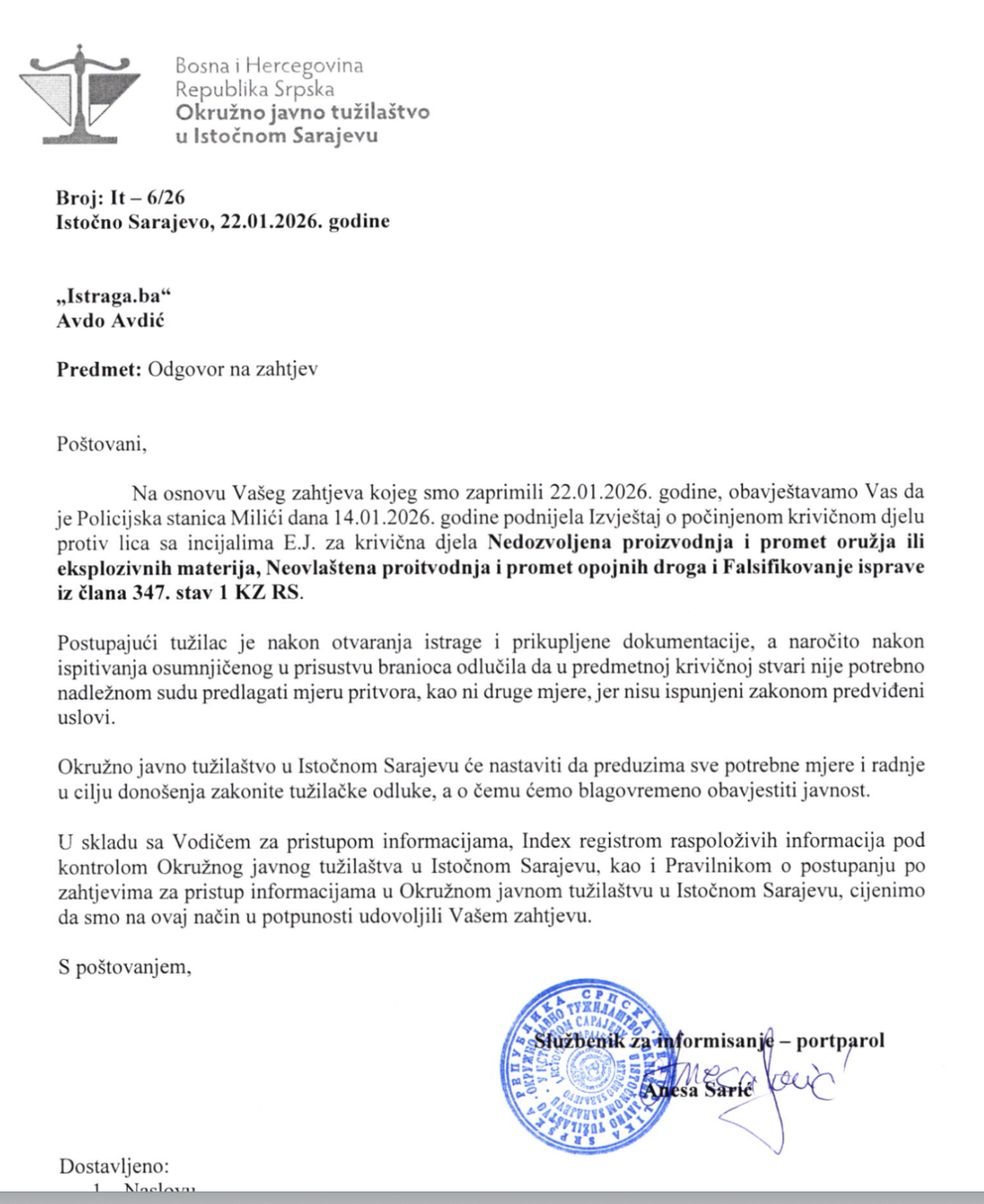 Skandalozna odluka Tužilaštva iz Istočnog Sarajeva: Cezarovi saradnici koji su prevozili auto-bombu i drogu odmah pušteni na slobodu. Tužiteljica nije zatražila pritvor niti mjere zabrane