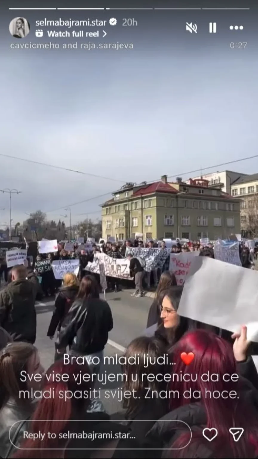 Selma Bajrami podržala proteste: Sve više vjerujem da će mladi spasiti svijet