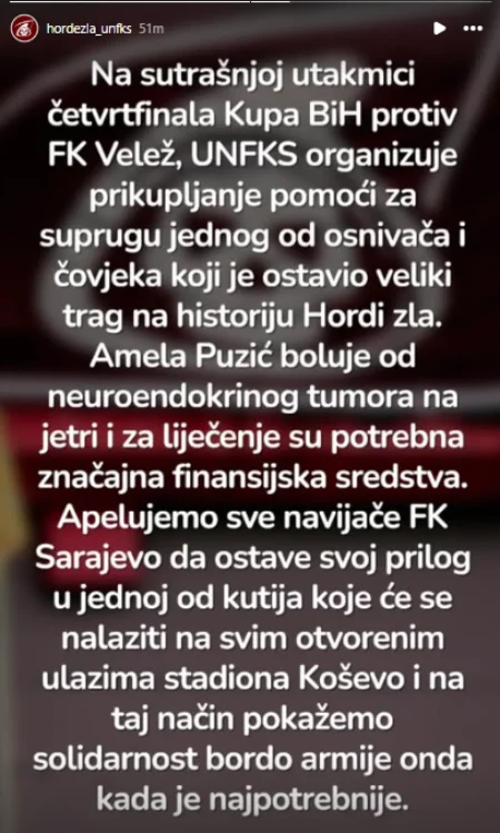 Veliki HUMANI gest Hordi zla pred meč sa Veležom, svi navijači se trebaju odazvati