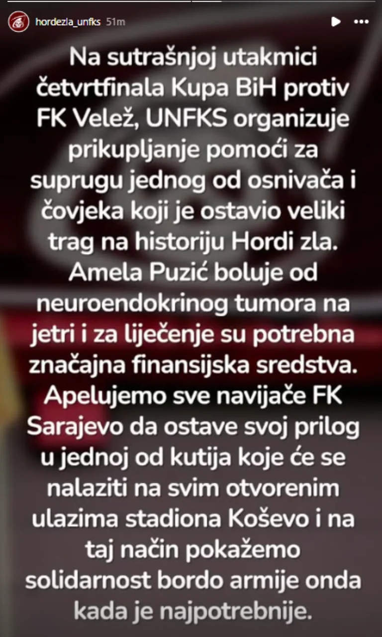 Veliki HUMANI gest Hordi zla pred meč sa Veležom, svi navijači se trebaju odazvati