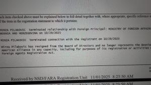Krah Konakovićevog američkog „lobiranja: Mirza Pilaković u oktobru 2025. prekinuo saradnju sa MVP; za RS u Washingtonu lobira Jonathan Moore, bivši šef Misije OSCE-a u BiH