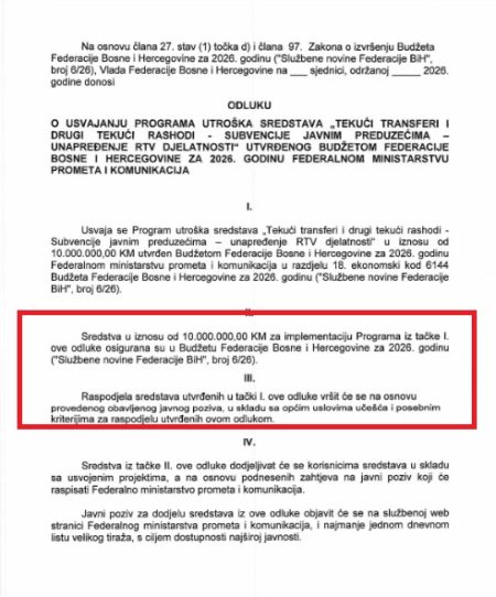 Deset miliona i dva podobna emitera: Vlada FBiH dijeli subvencije za „unapređenje RTV djelatnosti; uslove ispunjavaju samo FTV i RTV Herceg-Bosne