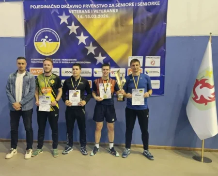 Benjamin Zijadić iz Aladže-A i Emina Cerić iz Sarajeva seniorski prvaci BiH u stonom tenisu