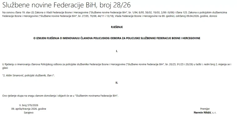 Dok POSKOK istražuje činovanja u FUP-u, Vlada FBiH u Policijski odbor imenovala Aldina Sinanovića!