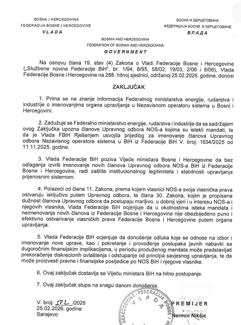 Kadrovi iz Elektroprivede Herceg-Bosne imaju prioritet: Vlada FBiH gura Marijanovića i Primorac u NOS uprkos direktnom sukobu interesa