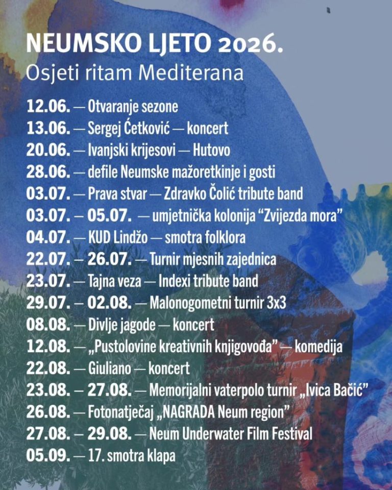 Neumsko ljeto 2026. okuplja glazbenike, umjetnike i sportaše iz regije