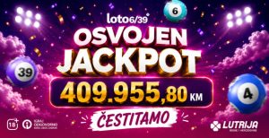 LOTO 6/39: Pogođen Jackpot od 409.955,80 KM