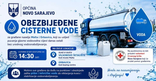 Općina Novo Sarajevo – Osigurane cisterne s pitkom vodom Općina Novo Sarajevo – Osigurane cisterne s pitkom vodom