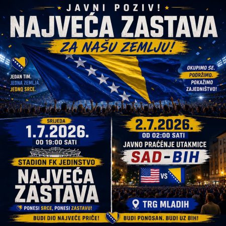 Brčko nastavlja svoju pozitivnu navijačku priču: Najveća zastava Bosne i Hercegovine stiže na stadion FK Jedinstvo, Trg mladih, Bulevar…