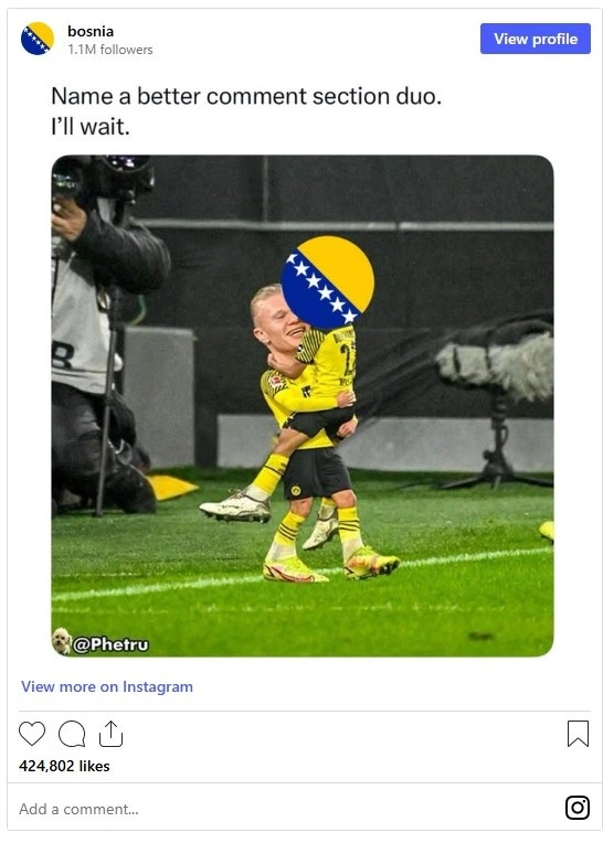 Haaland i profil Bosnia postali hit na Instagramu: Komentari, šale i desetine hiljada reakcija