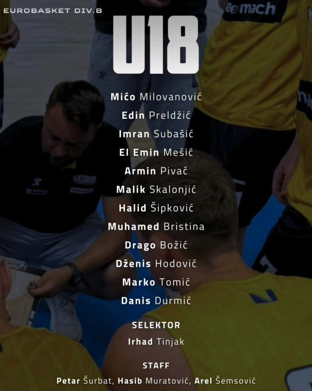 Selektor Tinjak odabrao 12 igrača U-18 reprezentacije BiH za Evropsko prvenstvo B divizije Selektor Tinjak odabrao 12 igrača U-18 reprezentacije BiH za Evropsko prvenstvo B divizije
